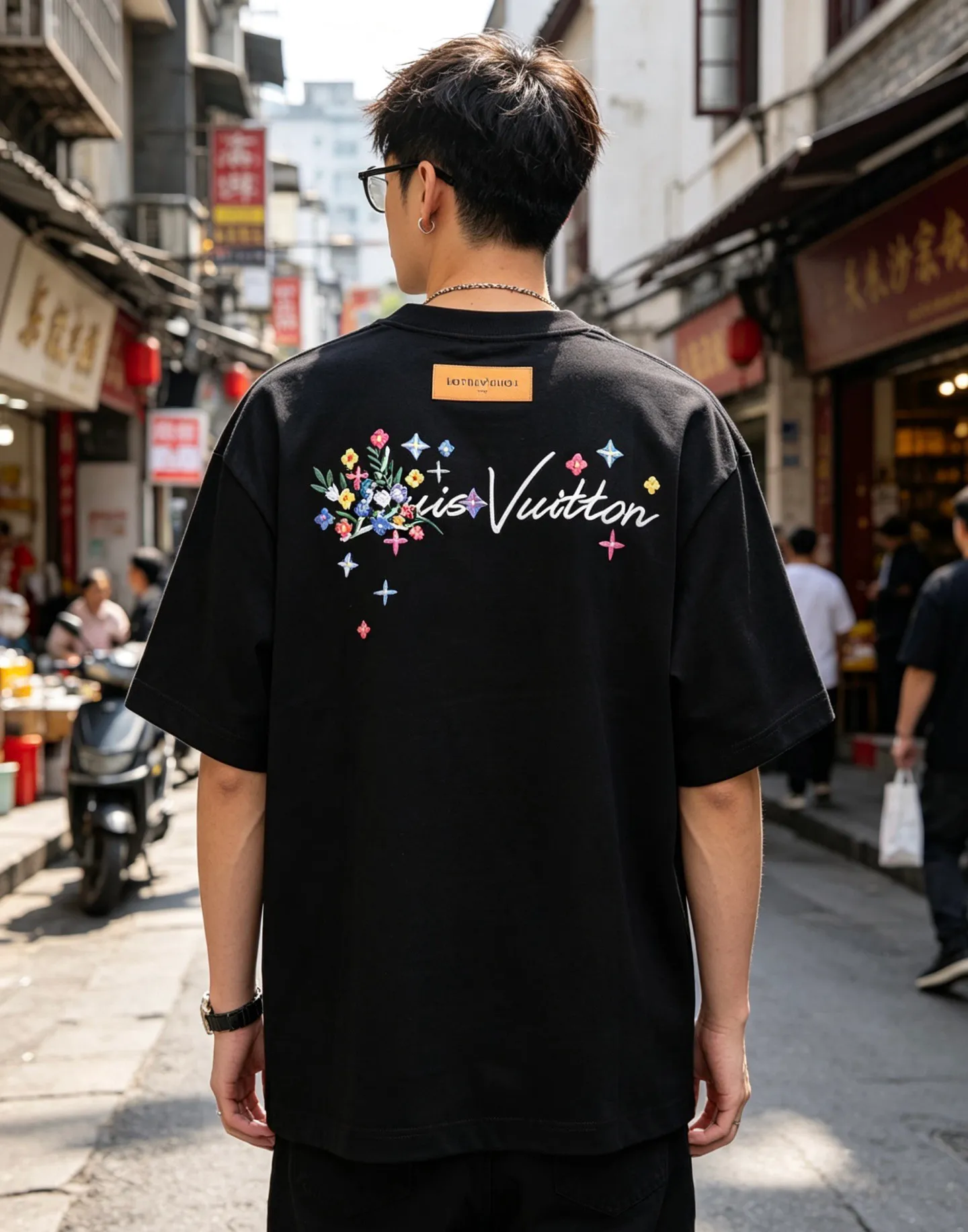Louis Vuitton/Louis Vuitton 26ss floral initials embroidered round neck short sleeves